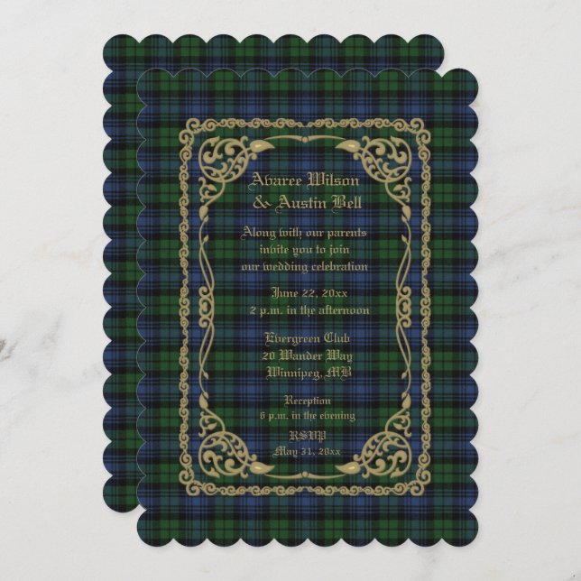 Black Watch  Ancient Tartan With Gold Frame Invitation (Front/Back)