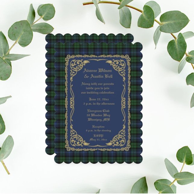 Black Watch  Ancient Tartan With Gold Frame Invitation (Creator Uploaded)