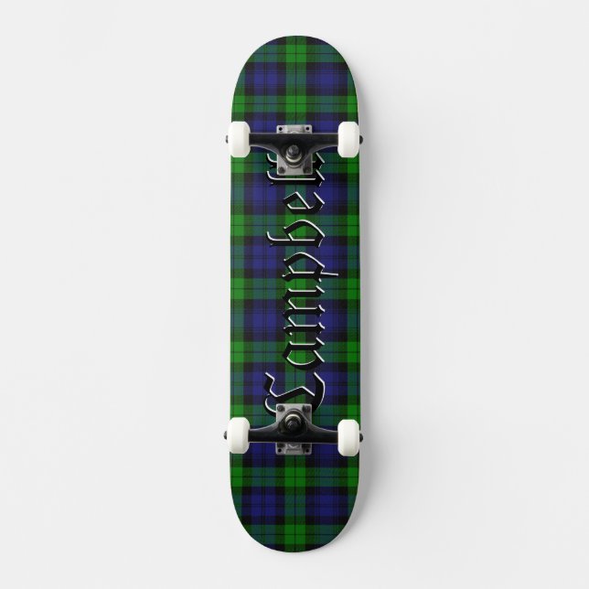 Black Watch Campbell Tartan Scottish Plaid Pattern Skateboard (Front)