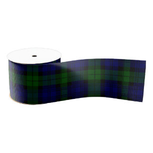 Black Watch clan tartan blue green plaid Grosgrain Ribbon