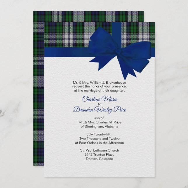 Black Watch Dress Plaid Wedding Invitation (Front/Back)