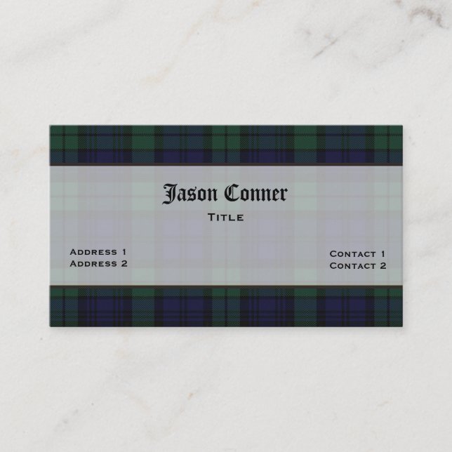 Black Watch Plaid Custom Business Card (Front)