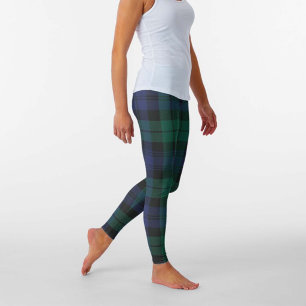 Black Watch Plaid Green Blue Scottish Tartan Leggings