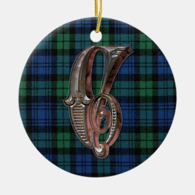 Black Watch Plaid Monogram ornament (Front)