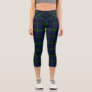 Black Watch Tartan Blue Green Plaid Capri Leggings