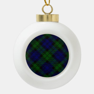 Black Watch Tartan Blue Green Plaid Ceramic Ball Christmas Ornament