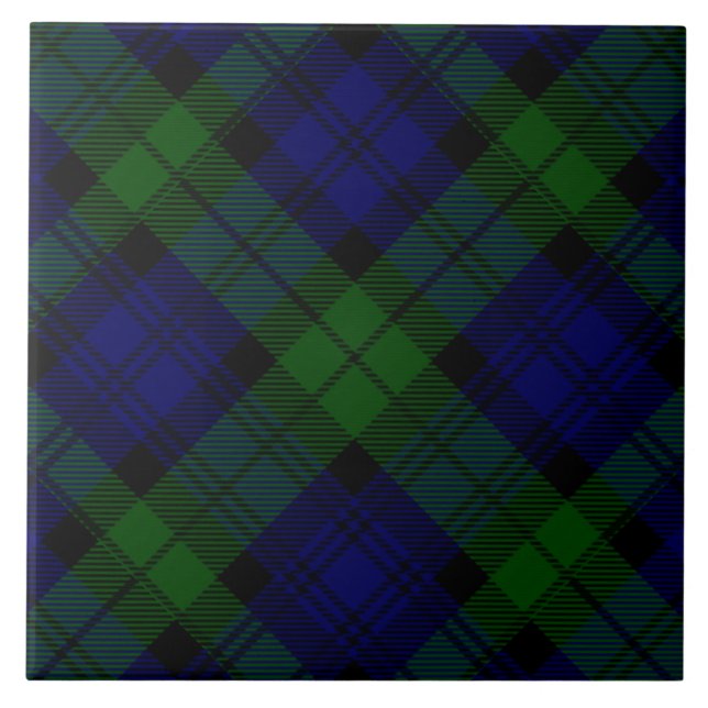 Black Watch Tartan Blue Green Plaid Ceramic Tile (Front)