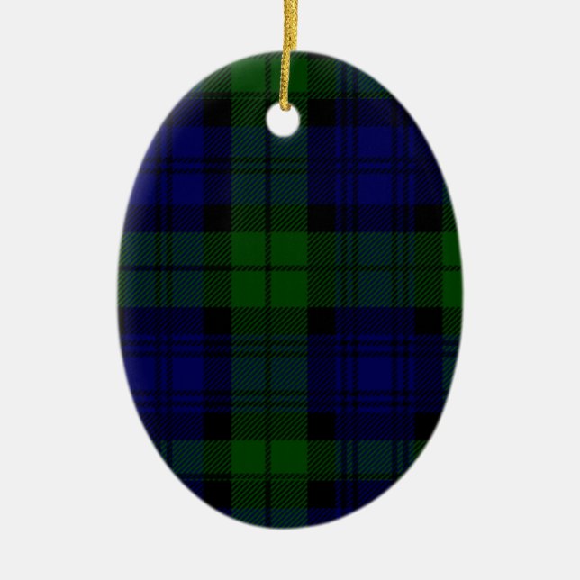 Black Watch Tartan Blue Green Plaid Ceramic Tree Decoration (Front)