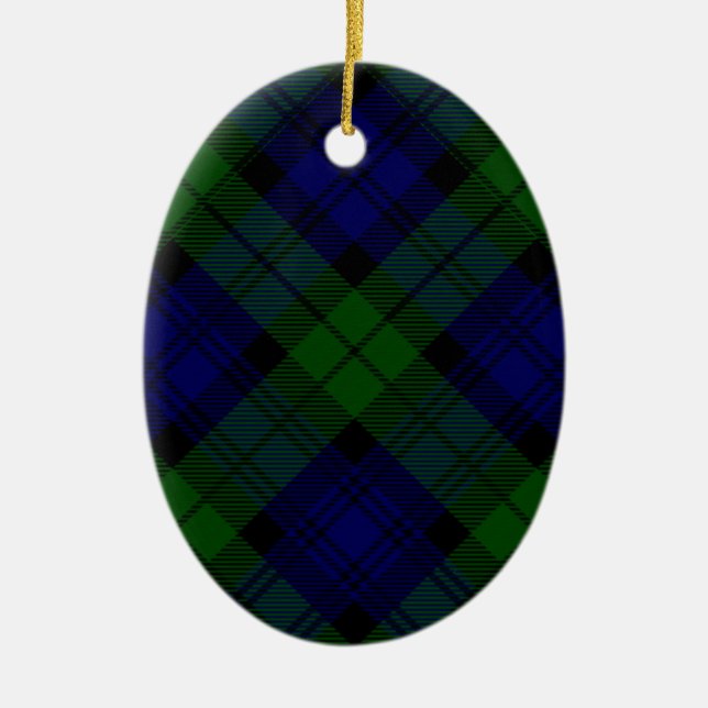 Black Watch Tartan Blue Green Plaid Ceramic Tree Decoration (Front)