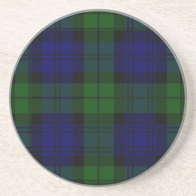 Black Watch Tartan Blue Green Plaid Coaster (Front)