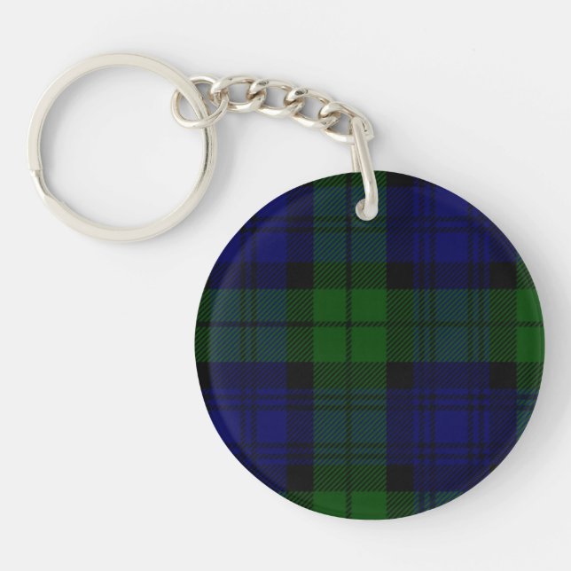 Black Watch Tartan Blue Green Plaid Key Ring (Front)