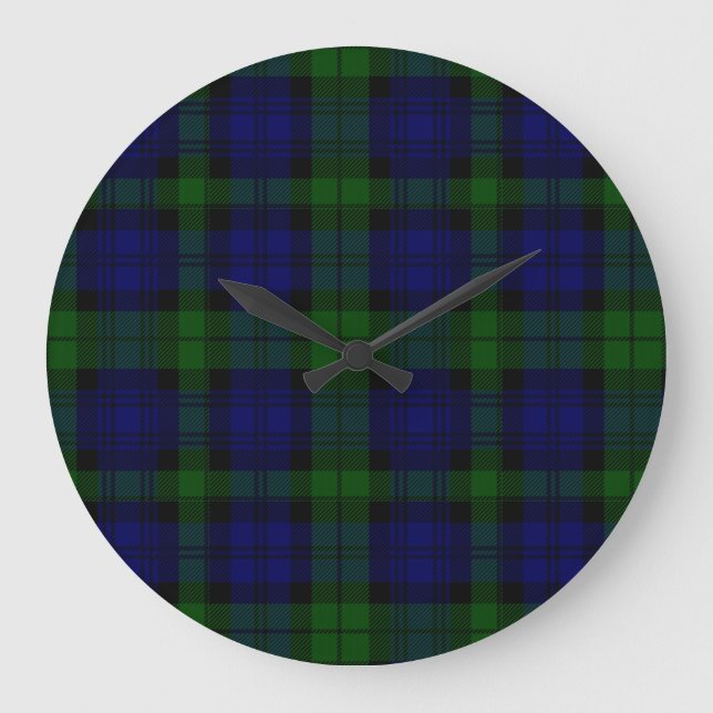Black Watch Tartan Blue Green Plaid Large Clock (Front)