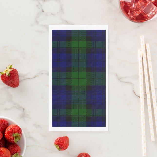 Black Watch Tartan Blue Green Plaid Napkin (Insitu)
