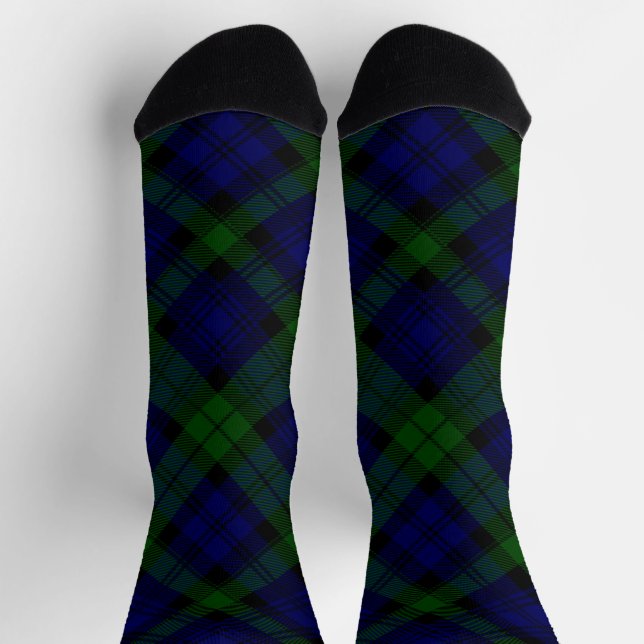 Black Watch Tartan Blue Green Plaid Socks (Top)