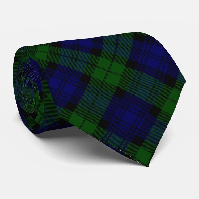 Black Watch Tartan Blue Green Plaid Tie (Rolled)