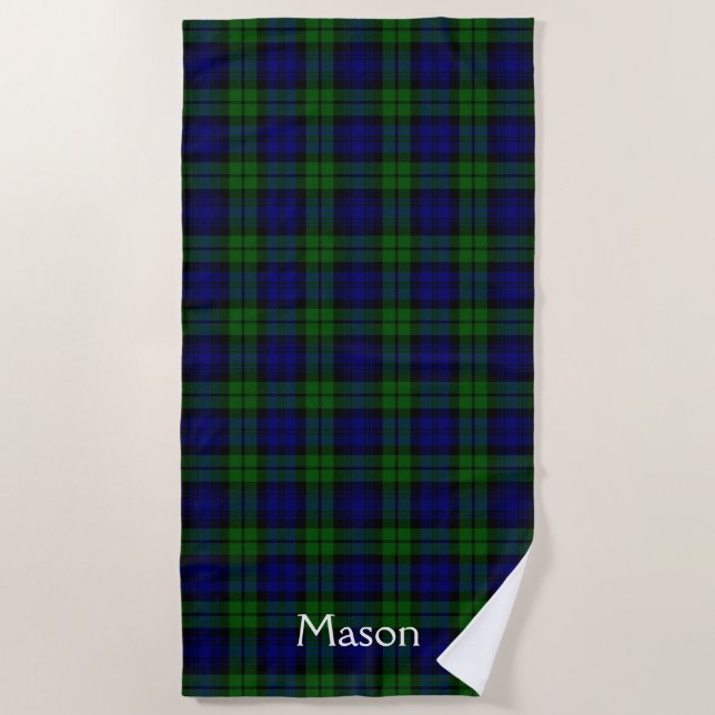 Black Watch Tartan Plaid Beach Towel (Front)