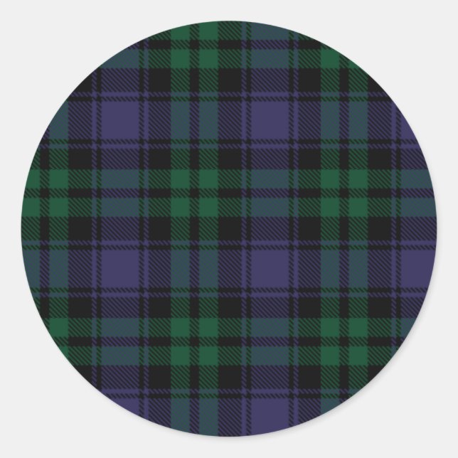 Black Watch Tartan, Plaid Classic Round Sticker (Front)