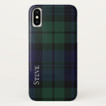 Black Watch Tartan Plaid iPhone X Case<br><div class="desc">Handsome iPhone X case done in the dark blue and green Black Watch tartan plaid. Personalise the white text,  running down the left side,  for yourself or as a great gift idea. Stylish way to protect your electronic device.</div>
