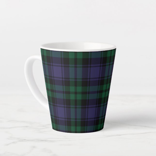 Black Watch Tartan, Plaid Latte Mug (Left Angle)