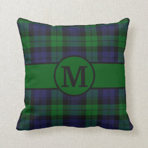 Black Watch Tartan Plaid Monogram Personalise Cushion