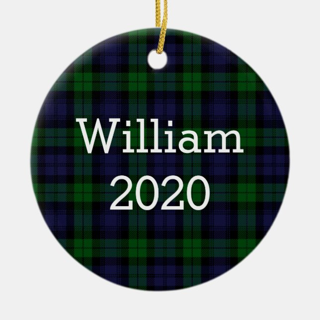 Black Watch Tartan Plaid Personalised Ceramic Ornament (Front)