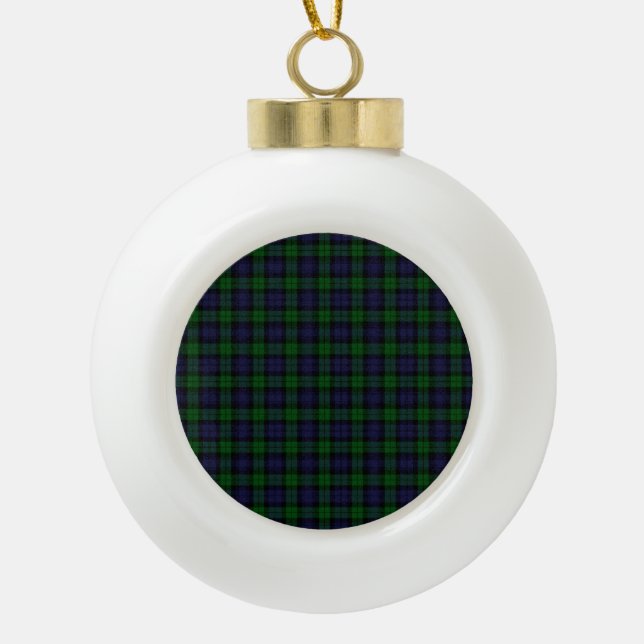 Black Watch Tartan Plaid Scottish Plaid Pattern Ceramic Ball Christmas Ornament (Front)