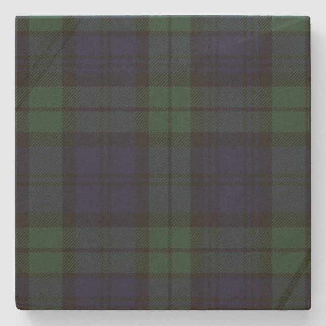 Black Watch Tartan Plaid Stone Coaster (Front)