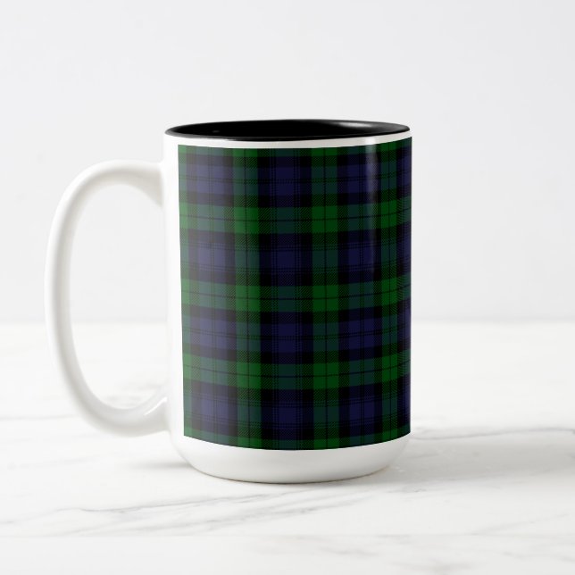 Black Watch Tartan Plaid Two-Tone Coffee Mug (Left)