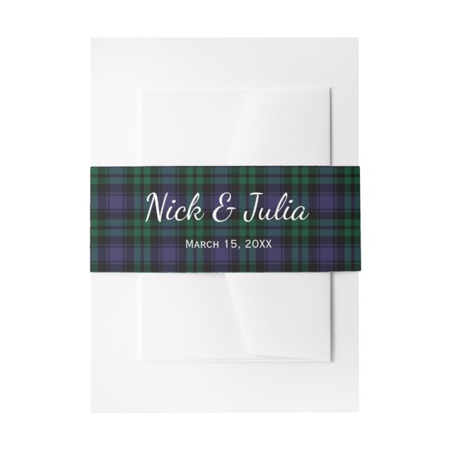 Black Watch Tartan, Plaid Wedding Invitation Belly Band (Front Example)