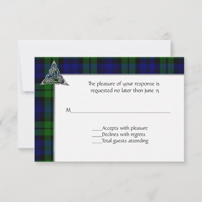 Black Watch Tartan Plaid Wedding RSVP Card (Front)