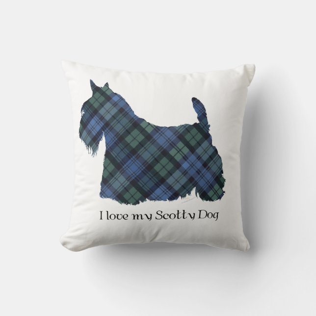 Black Watch Tartan Scottish Terrier Cushion (Front)