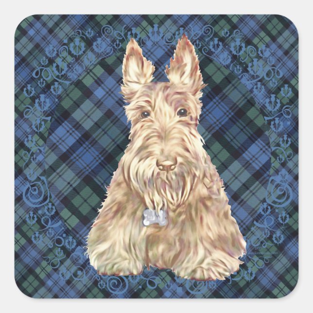 Black Watch Tartan Square Sticker (Front)