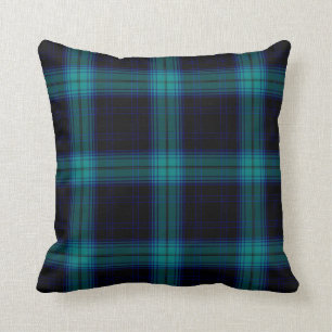 Black Watch Teal Blue Green Large Tartan Plaid Cushion