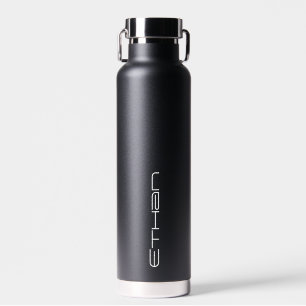 Black water bottle personalised with your name.