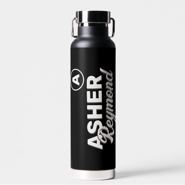 Black Water Bottle with Name (Front)