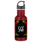 Black Water Bottle with Red Rose Flower Pattern