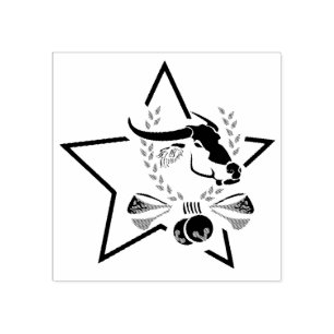 Black Water Buffalo Carabao in a Black Star Rubber Stamp