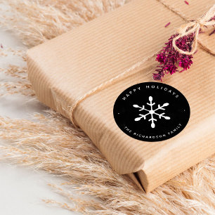 Black Watercolor and White Snowflake   Christmas Classic Round Sticker