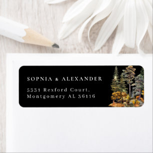 Black Watercolor Autumn Forest Wedding Address  Return Address Label