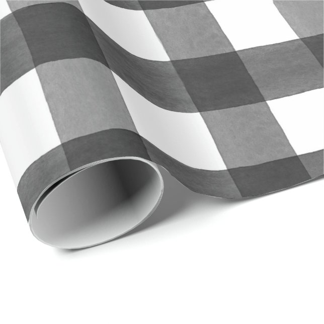 Black Watercolor Buffalo Plaid Wrapping Paper (Roll Corner)