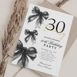 Black Watercolor Coquette Bow 30th Birthday Party Invitation