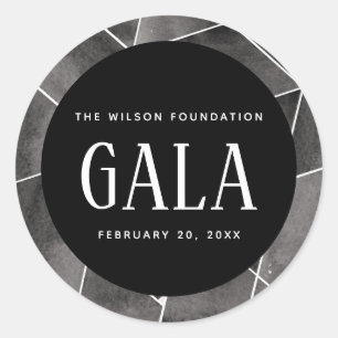 Black Watercolor Geometric Gala Classic Round Sticker
