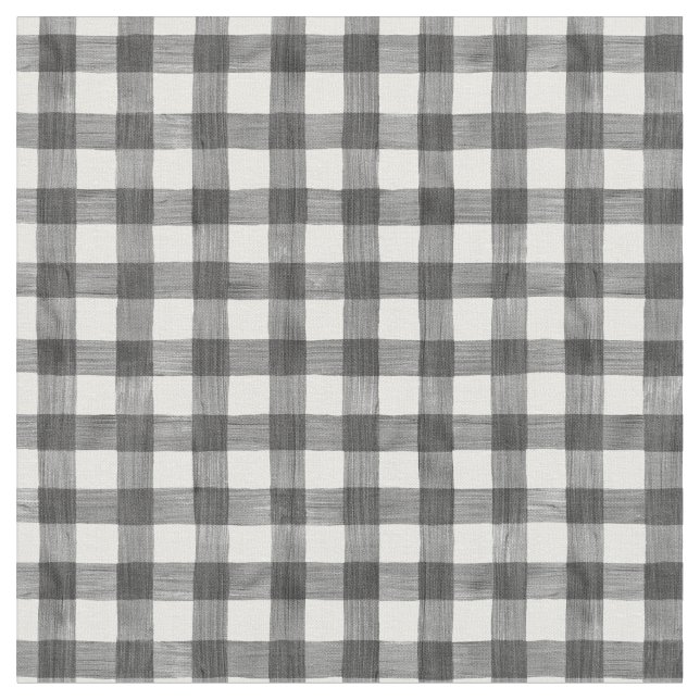 Black Watercolor Gingham  Fabric (Close Up)