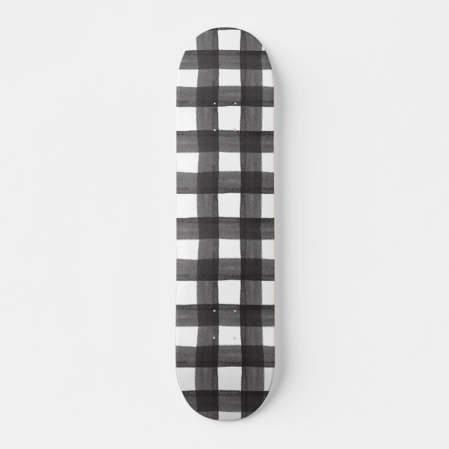 Black Watercolor Gingham Skateboard (Front)