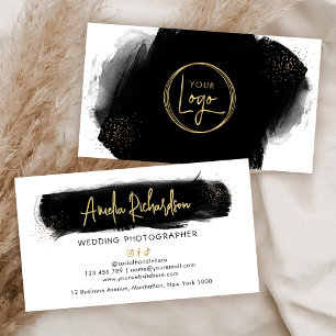 Black Watercolor & Gold Logo Elegant Salon Spa Business Card
