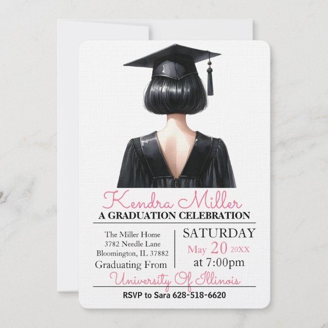 Black Watercolor Graduation Invitation (Front)