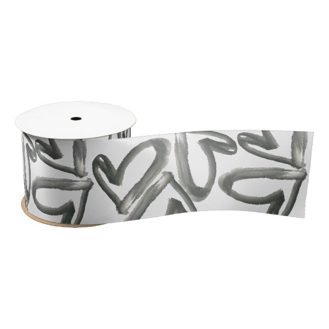 Black Watercolor Hearts Satin Ribbon (Spool)