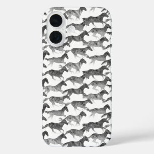 Black Watercolor Horses iPhone 16 Case