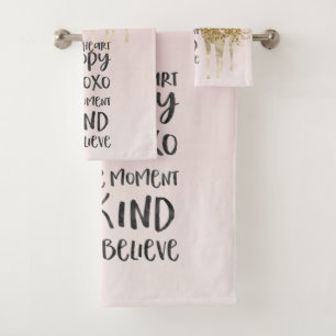 Black Watercolor Inspirational Gold Unicorn Bath Towel Set