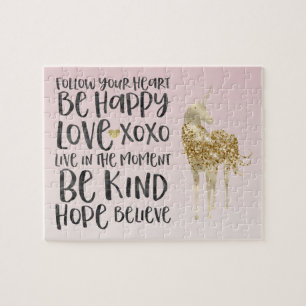Black Watercolor Inspirational Gold Unicorn Jigsaw Puzzle